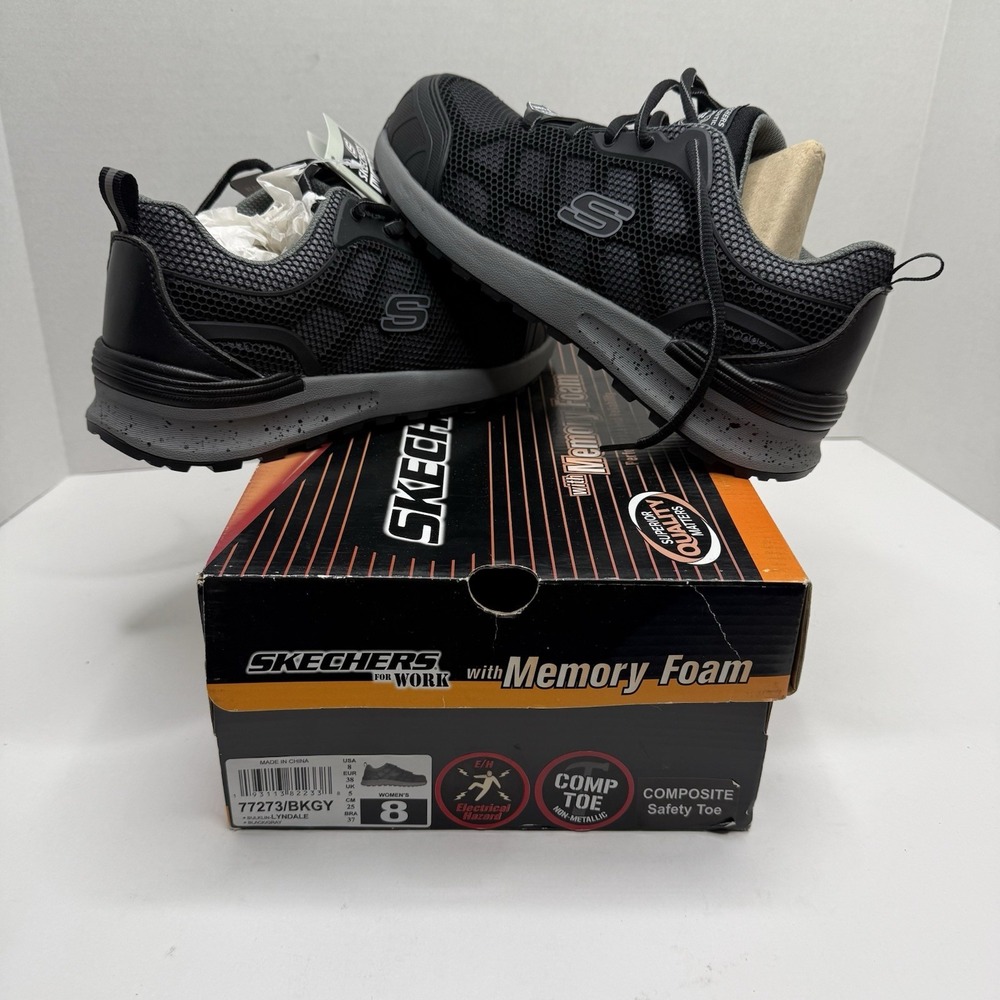 Skechers Work Bulklin Lyndale EH Comp Toe Shoes Women’s 8 Black Gray New